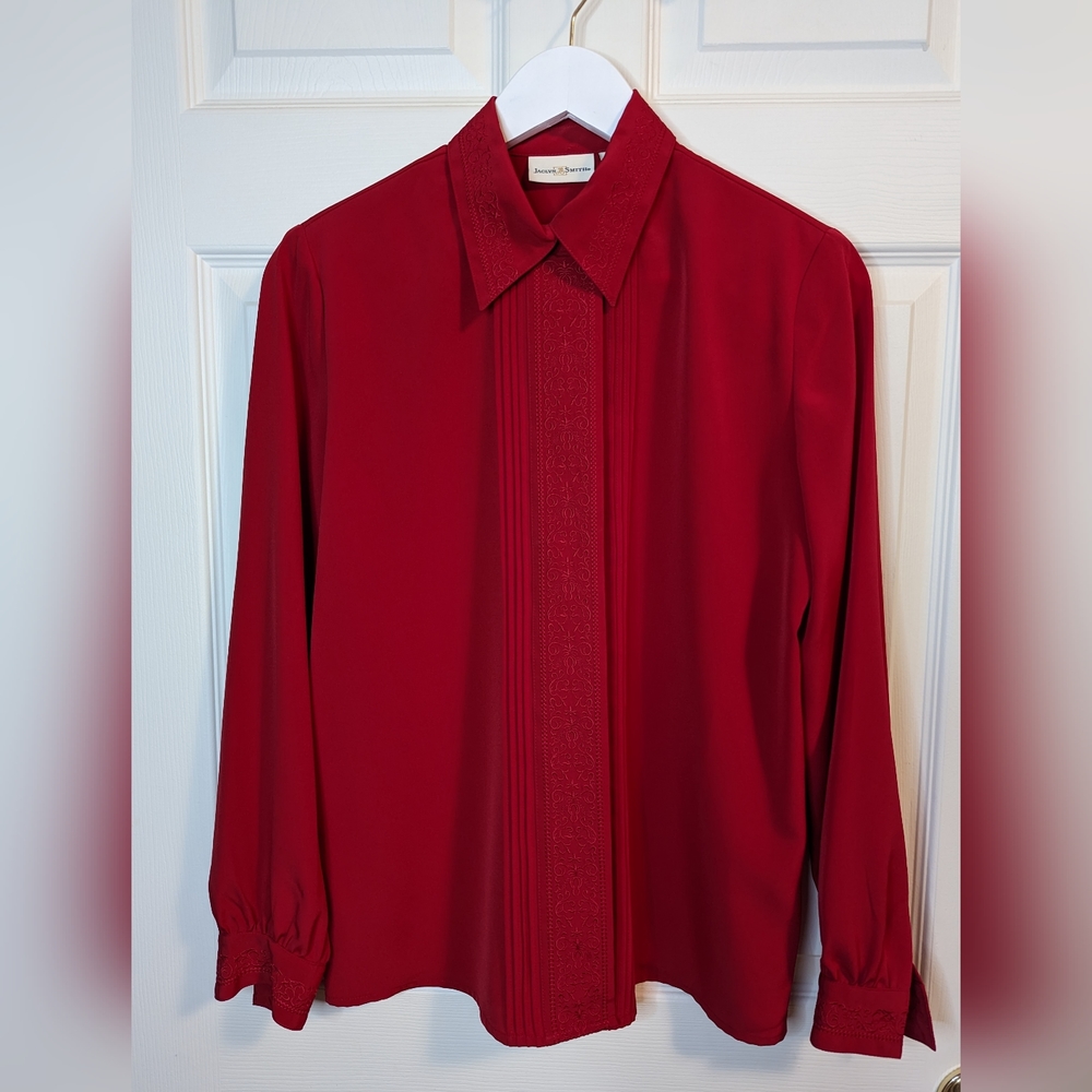 Jaclyn Smith Retro Berry pink button front pleated accent Blouse size 6